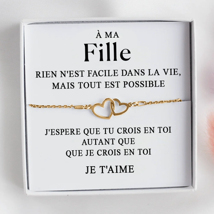 À ma Fille - Bracelet doré coeurs liés