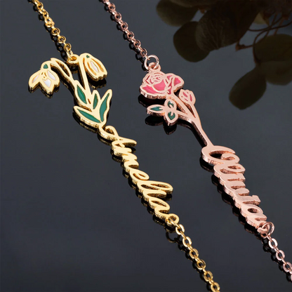 Collier personnalisé pour femmes avec nom en pierre et fleur de naissance Cadeau d'anniversaire