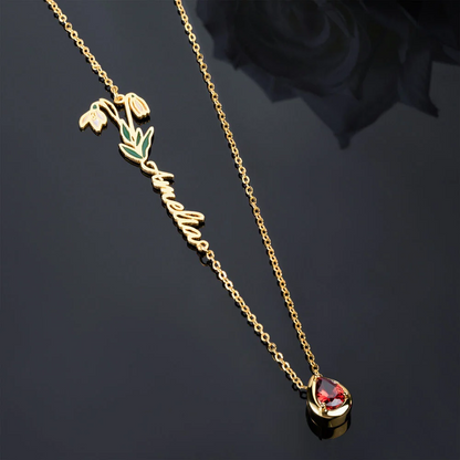 Collier personnalisé pour femmes avec nom en pierre et fleur de naissance Cadeau d'anniversaire