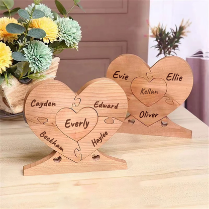 Coeurs en bois - Décoration puzzle familial