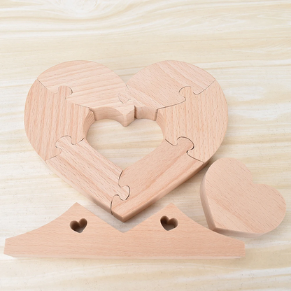 Coeurs en bois - Décoration puzzle familial