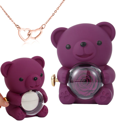 Coffret cadeau Ours Rose - Collier coeur gravé